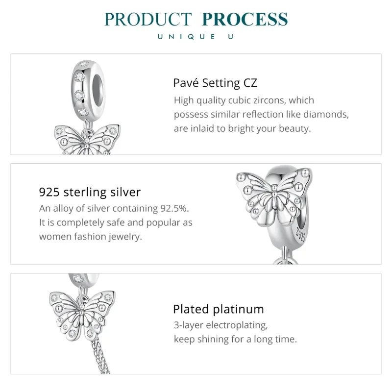 (bilde for) Pandora Style Butterfly sikkerhetskjede - BSC801 - Vis 6