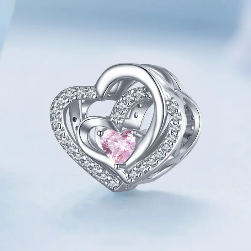 (bilde for) Pandora Style Double Heart Charm - BSC695 - Vis 2