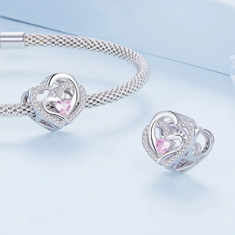 (bilde for) Pandora Style Double Heart Charm - BSC695 - Vis 4