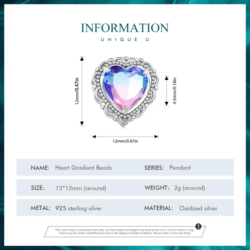 (bilde for) Pandora Style Forever my love Gradient Color Heart Charm - BSC830 - Vis 4