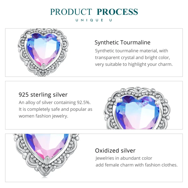 (bilde for) Pandora Style Forever my love Gradient Color Heart Charm - BSC830 - Vis 6