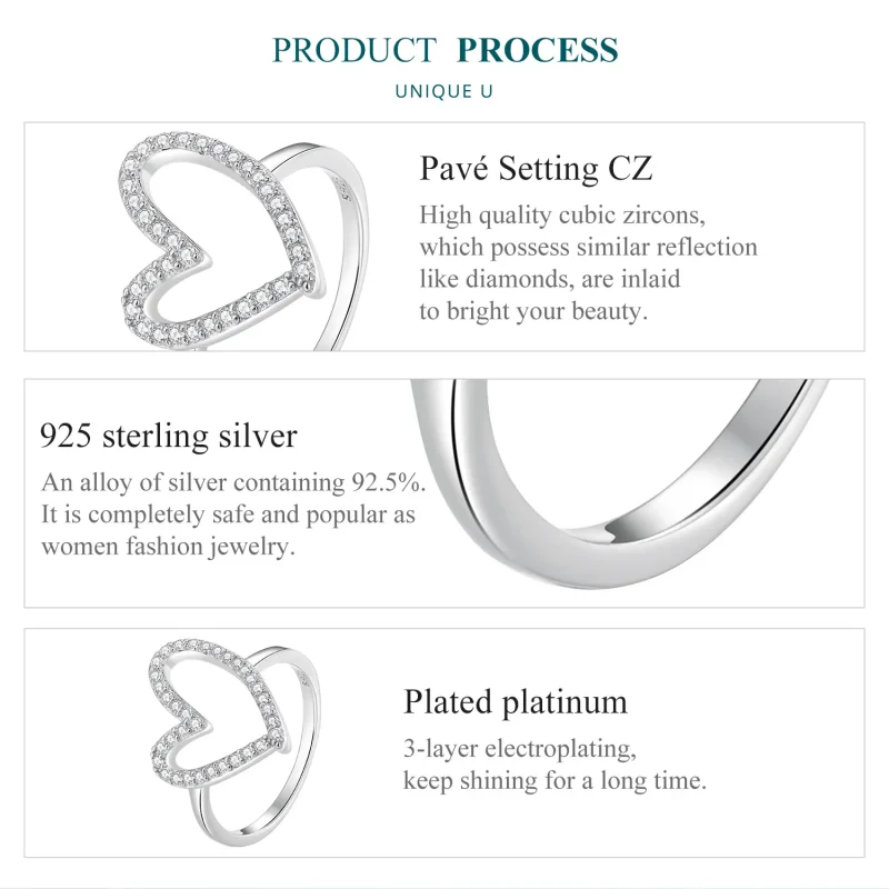 (bilde for) Pandora Style Freehand Heart Ring - BSR401 - Vis 3