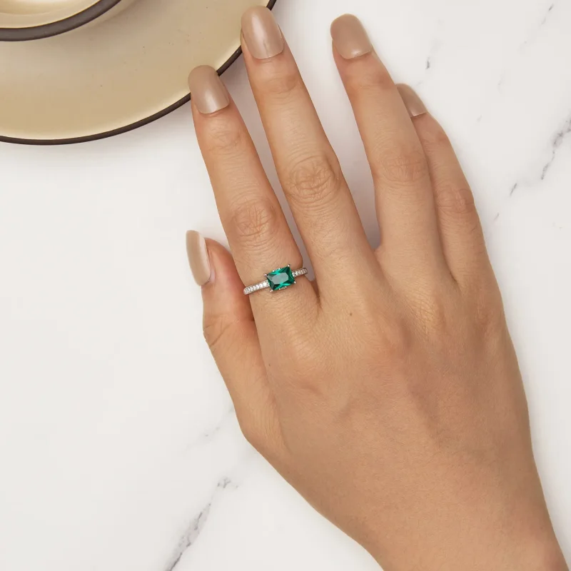 (bilde for) Pandora Style Green Stone Ring - BSR461 - Vis 5