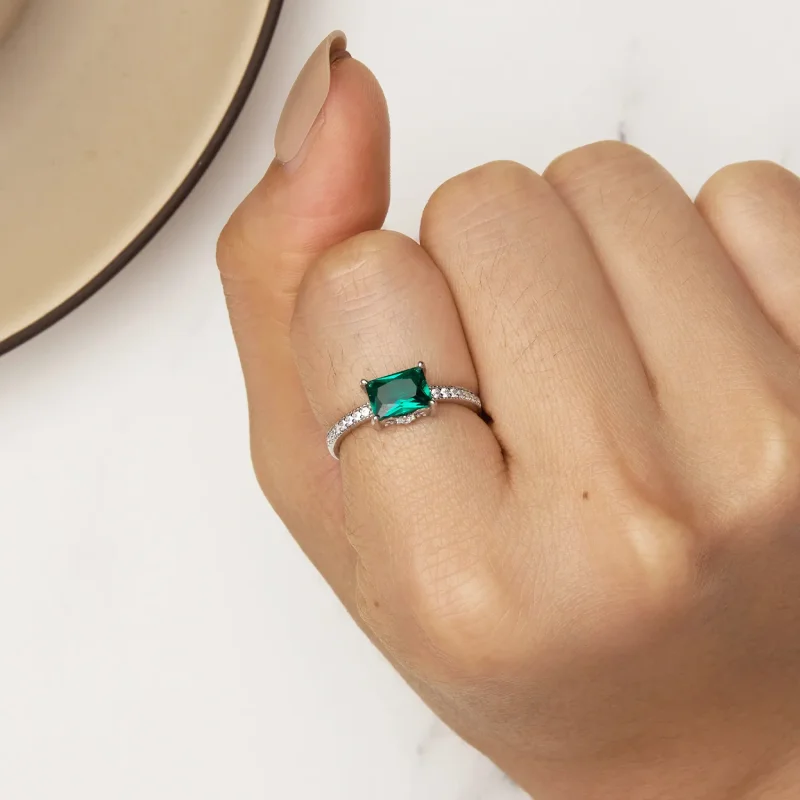 (bilde for) Pandora Style Green Stone Ring - BSR461 - Vis 6