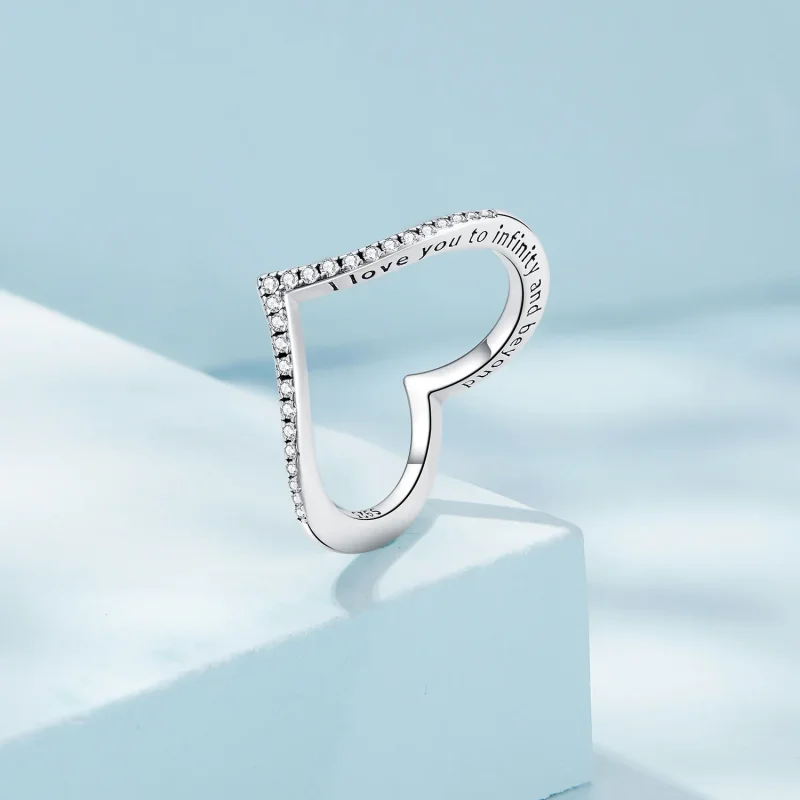 (bilde for) Pandora Style Heart Wishbone Ring - SCR856 - Vis 2