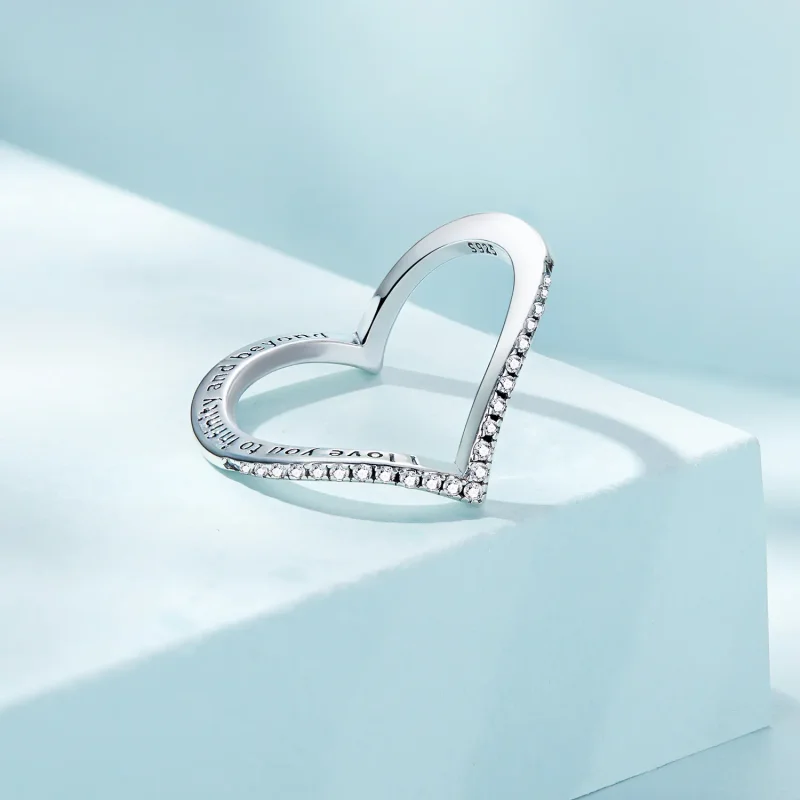 (bilde for) Pandora Style Heart Wishbone Ring - SCR856 - Vis 3