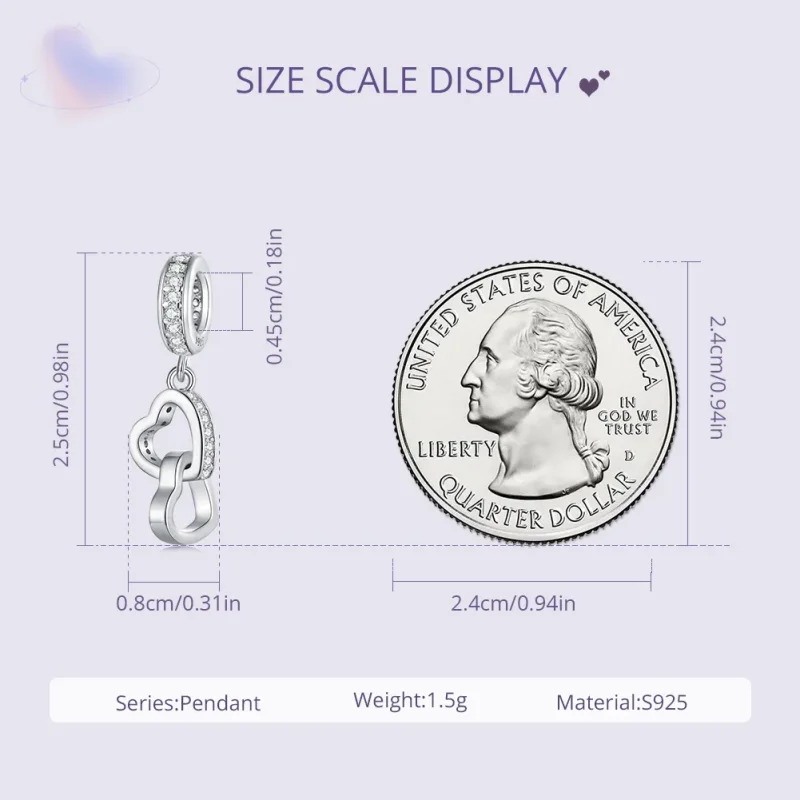 (bilde for) Pandora Style Interlocked Hearts Charm - SCC2455 - Vis 6