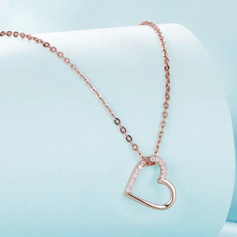 (bilde for) Pandora Style Rose Gold Heart Halskjede - SCN347-C - Vis 3
