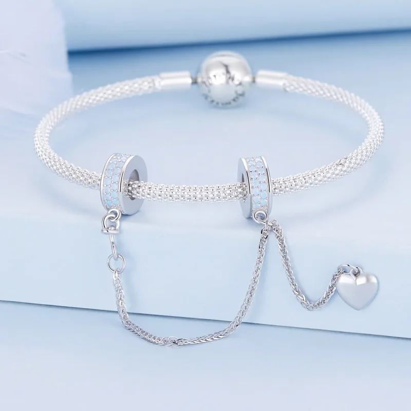 (bilde for) Pandora Style Silver Heart Safety Chain - BSC795 - Vis 2