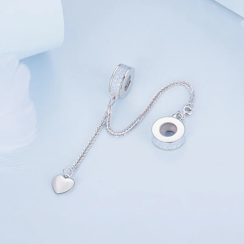 (bilde for) Pandora Style Silver Heart Safety Chain - BSC795 - Vis 3