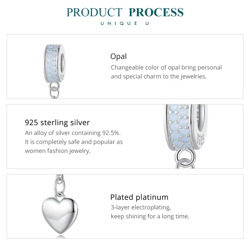 (bilde for) Pandora Style Silver Heart Safety Chain - BSC795 - Vis 6