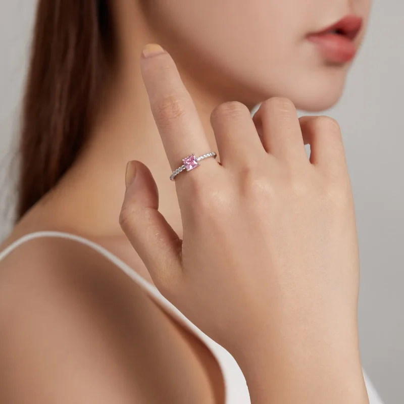(bilde for) Pandora Style Square Sparkle Halo Ring - BSR191 - Vis 5
