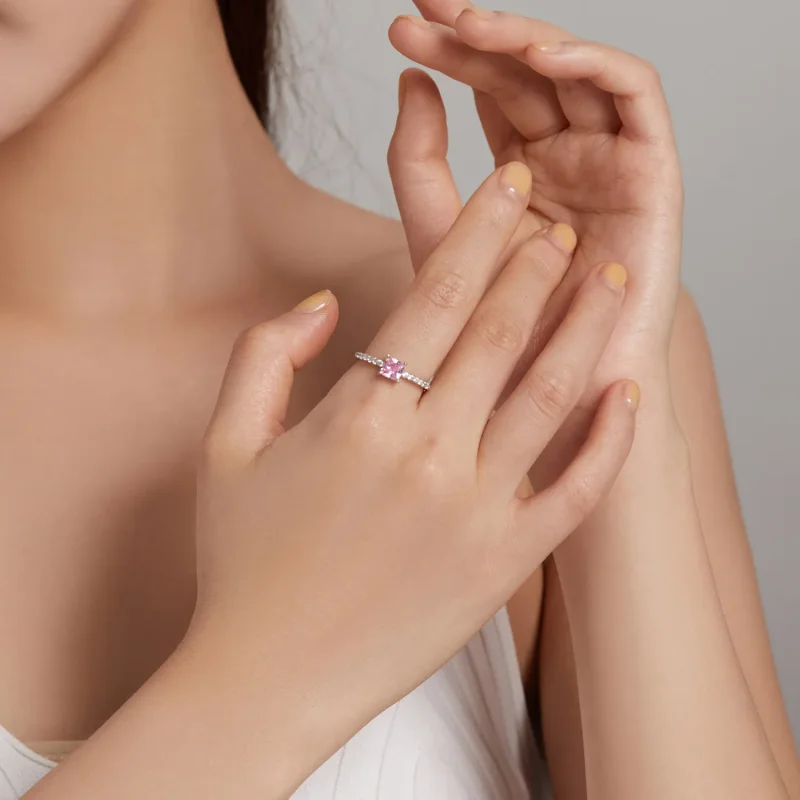 (bilde for) Pandora Style Square Sparkle Halo Ring - BSR191 - Vis 8