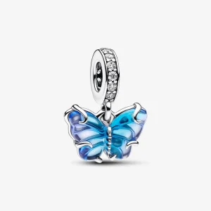 (bilde for) Pandora Blå Muranoglass Sommerfugl Hengende Charm - 792698C01