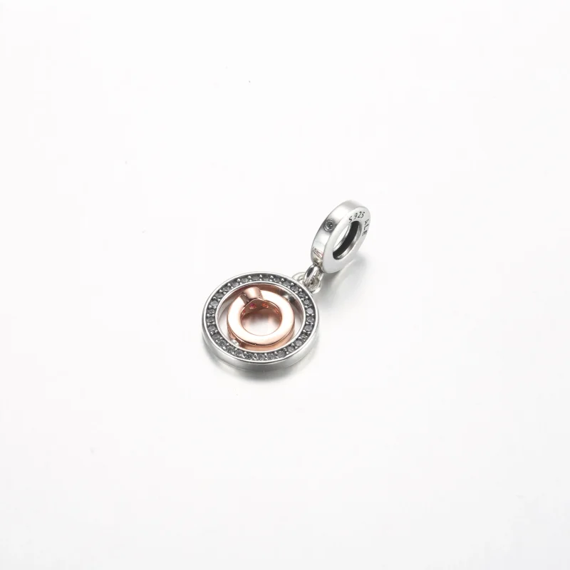 (bilde for) Pandora Elsker spinnende sterlingsølv og 14k rosegullbelagt dingle med røde og k - Vis 2