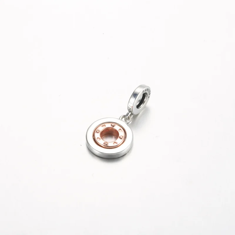 (bilde for) Pandora MSG roterende sterlingsølv og 14k rosegullbelagt dingle med klar cubic z - Vis 3