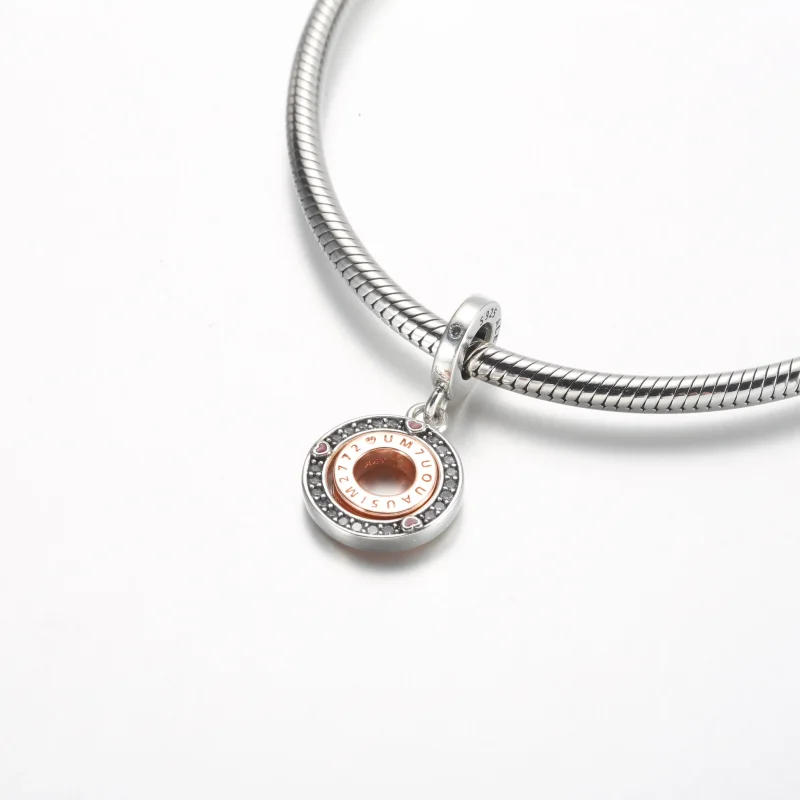 (bilde for) Pandora MSG roterende sterlingsølv og 14k rosegullbelagt dingle med klar cubic z - Vis 4