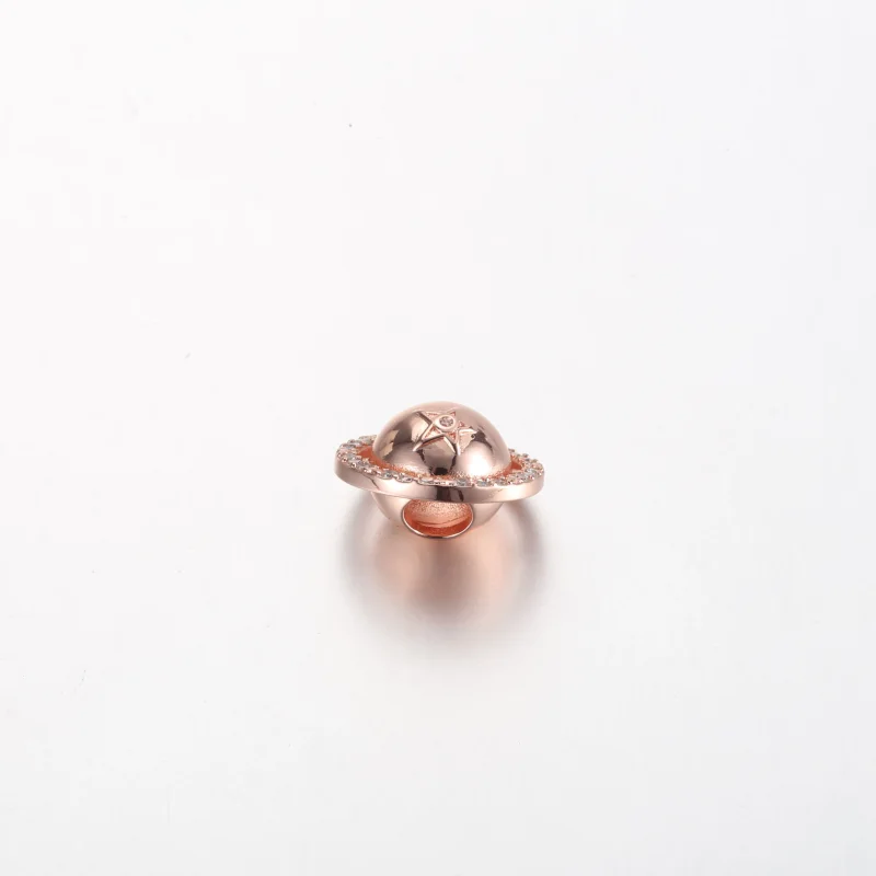 (bilde for) Pandora Saturn planet 14k rose gold-plated charm with clear cubic zirconia - 782 - Vis 3