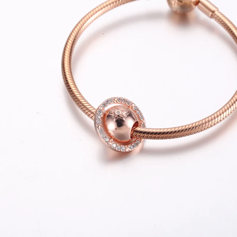 (bilde for) Pandora Saturn planet 14k rose gold-plated charm with clear cubic zirconia - 782 - Vis 6