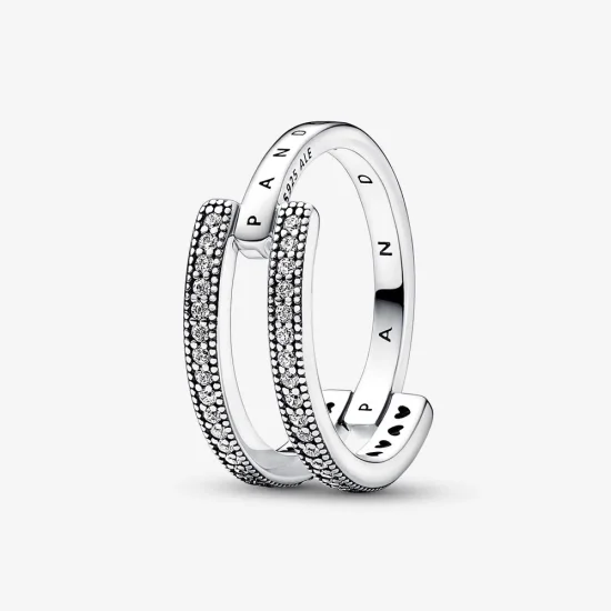 (bilde for) Pandora Signature Logo og Pavé Dobbel Båndring - 192779C01