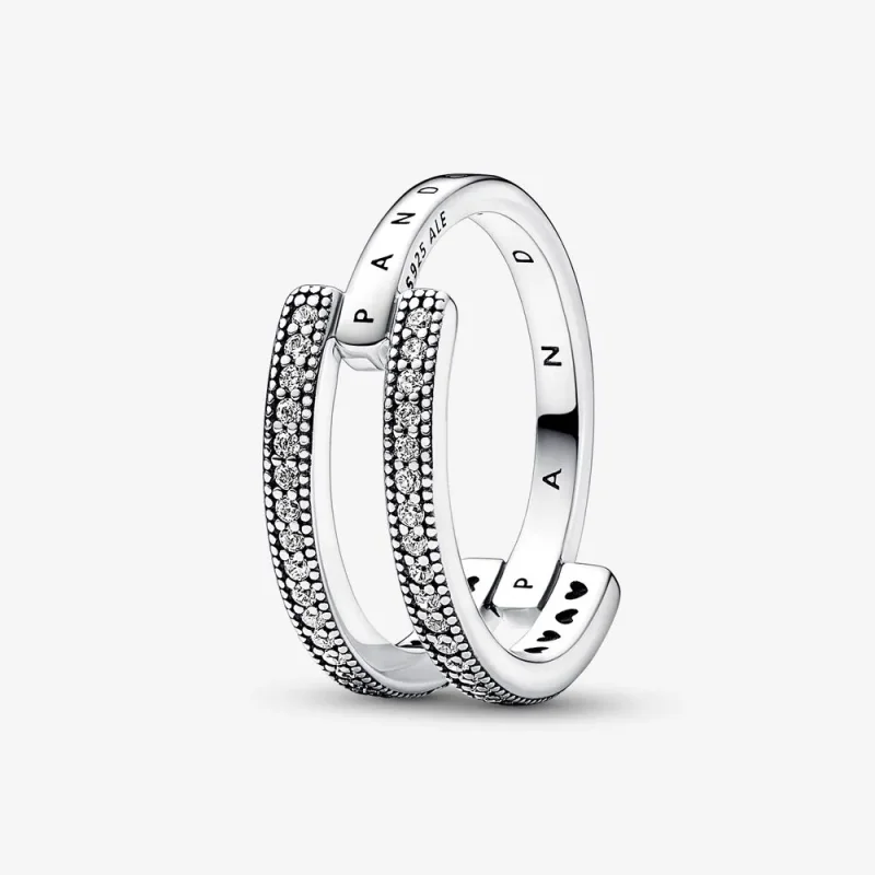 (bilde for) Pandora Signature Logo og Pavé Dobbel Båndring - 192779C01