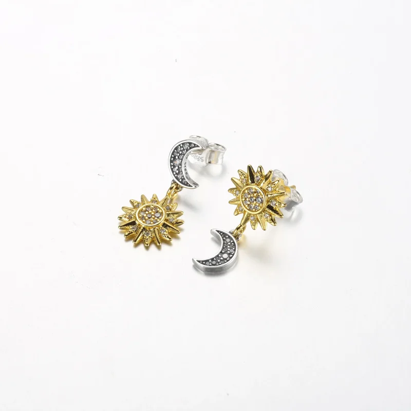 (bilde for) Pandora Sol og måne sterlingsølv og 14k gullbelagte dråpeøreringer med klar cubi - Vis 2