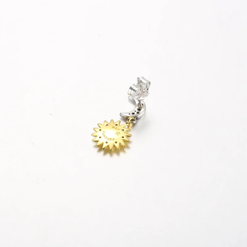 (bilde for) Pandora Sol og måne sterlingsølv og 14k gullbelagte dråpeøreringer med klar cubi - Vis 3