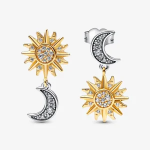 (bilde for) Pandora Sol og måne sterlingsølv og 14k gullbelagte dråpeøreringer med klar cubic zirconia - 262442C01