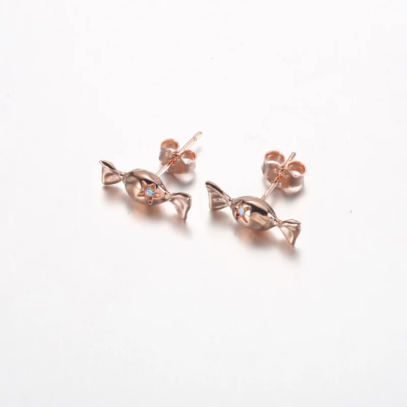 (bilde for) Pandora Wrapped candy 14k rose gold-plated stud earrings with aurora borelalis c - Vis 2