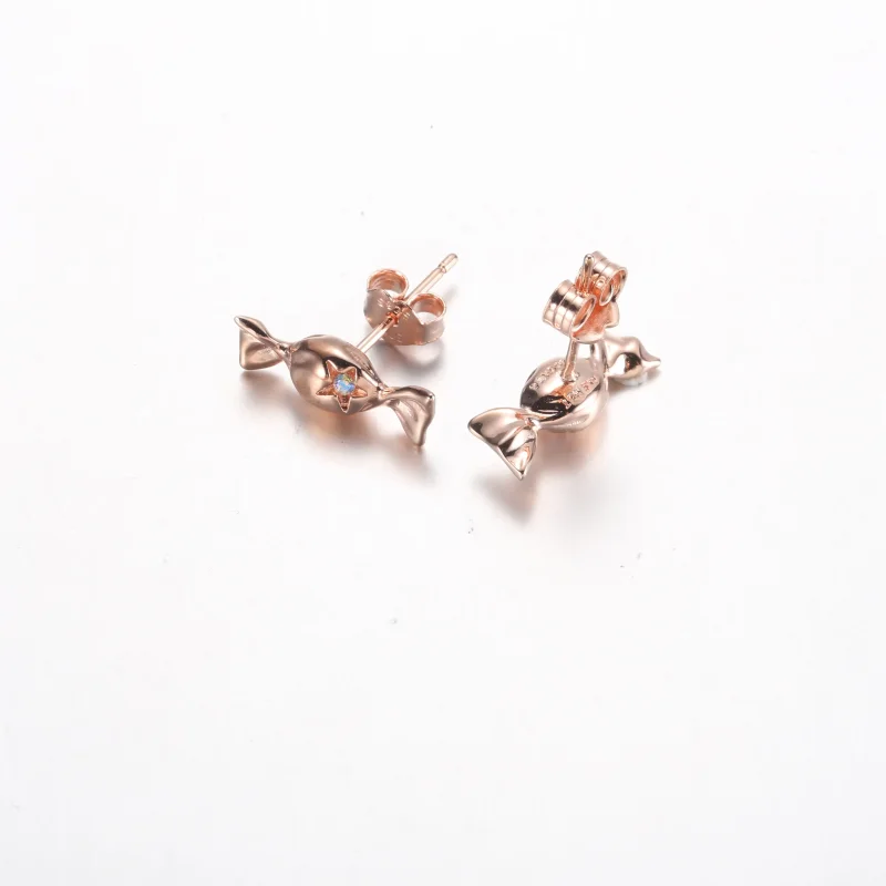 (bilde for) Pandora Wrapped candy 14k rose gold-plated stud earrings with aurora borelalis c - Vis 4