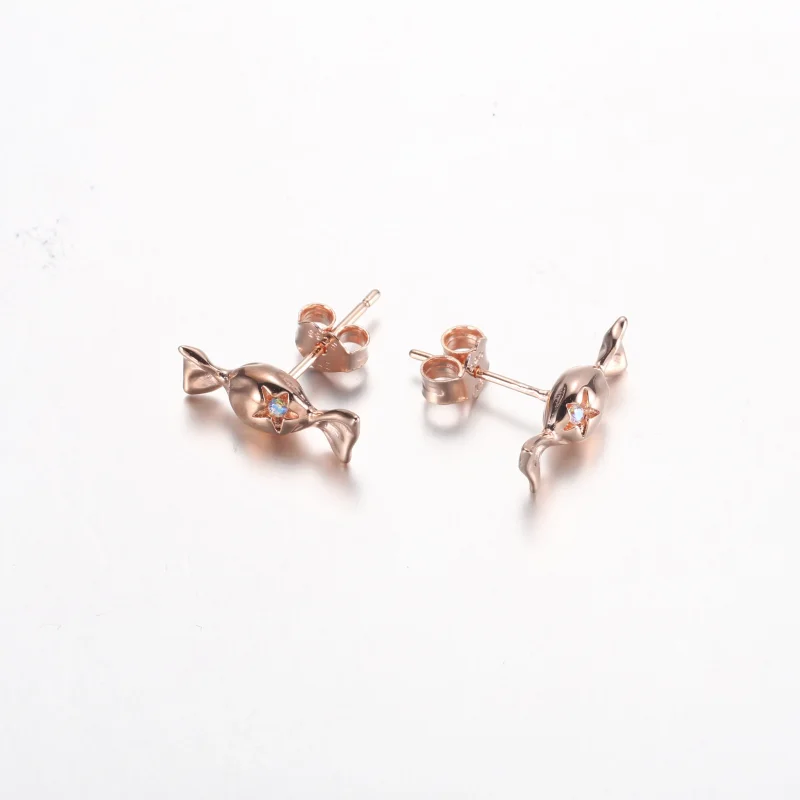(bilde for) Pandora Wrapped candy 14k rose gold-plated stud earrings with aurora borelalis c - Vis 5