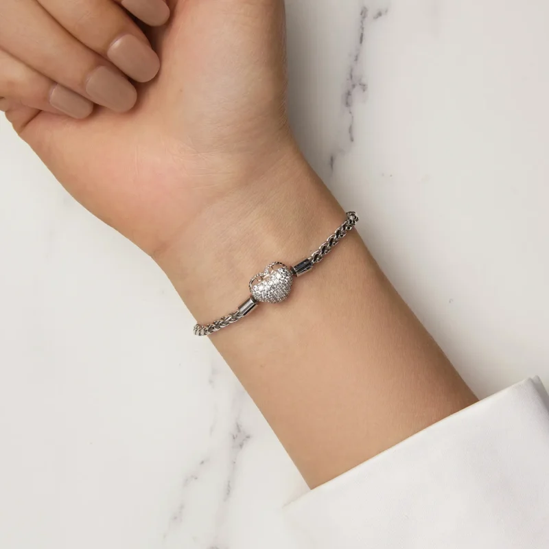 (bilde for) Pandora-stil hjerteform glitrende kjedearmbånd - BSB133 - Vis 6