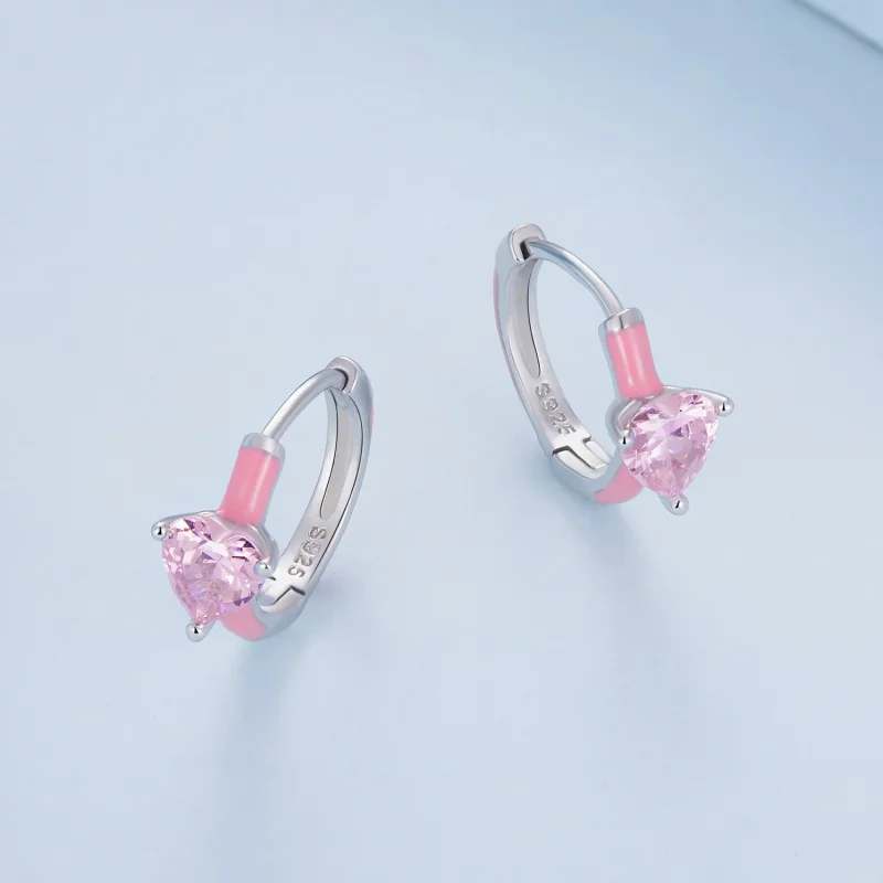 (bilde for) Pandora-stil rosa hjerteformede bøyleøreringer - BSE813 - Vis 3