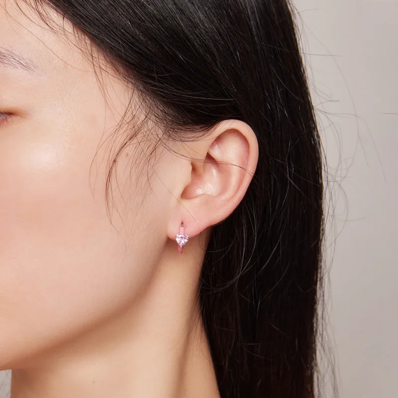 (bilde for) Pandora-stil rosa hjerteformede bøyleøreringer - BSE813 - Vis 5