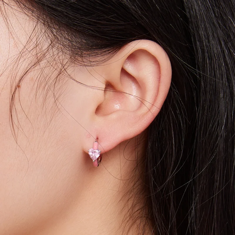 (bilde for) Pandora-stil rosa hjerteformede bøyleøreringer - BSE813 - Vis 6