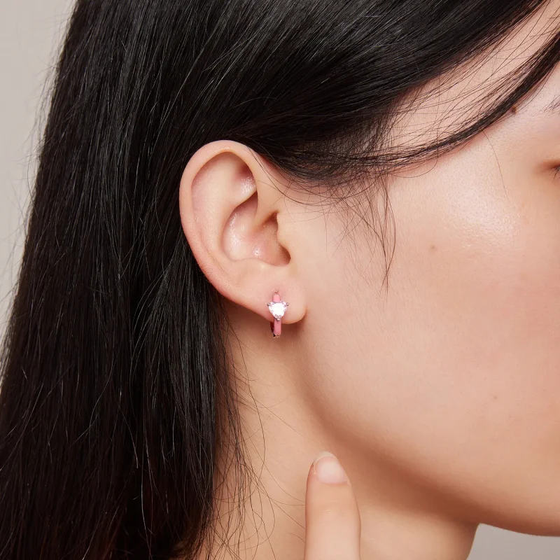 (bilde for) Pandora-stil rosa hjerteformede bøyleøreringer - BSE813 - Vis 7