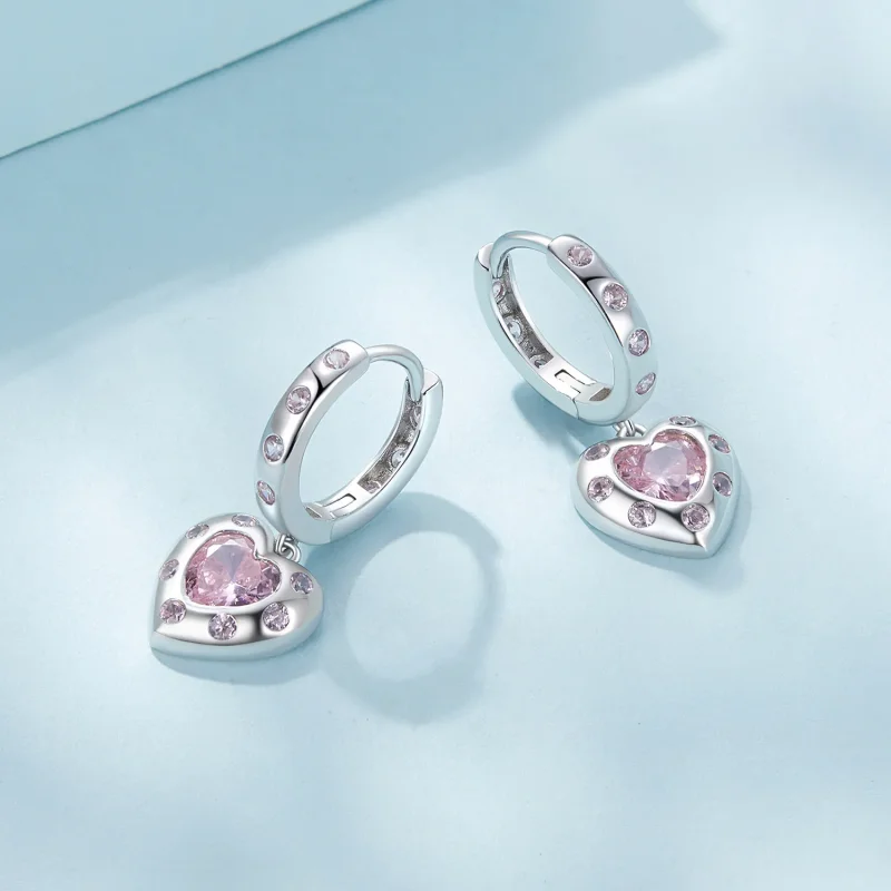 (bilde for) Pandora-stil rosa hjerteformede bøyleøreringer - SCE1625 - Vis 3