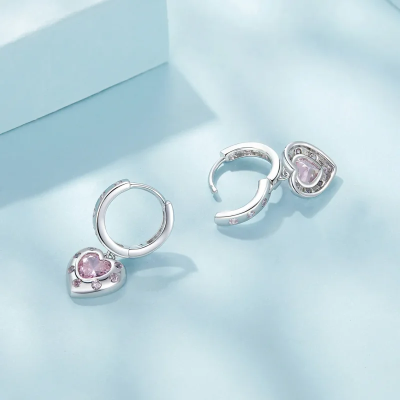 (bilde for) Pandora-stil rosa hjerteformede bøyleøreringer - SCE1625 - Vis 4