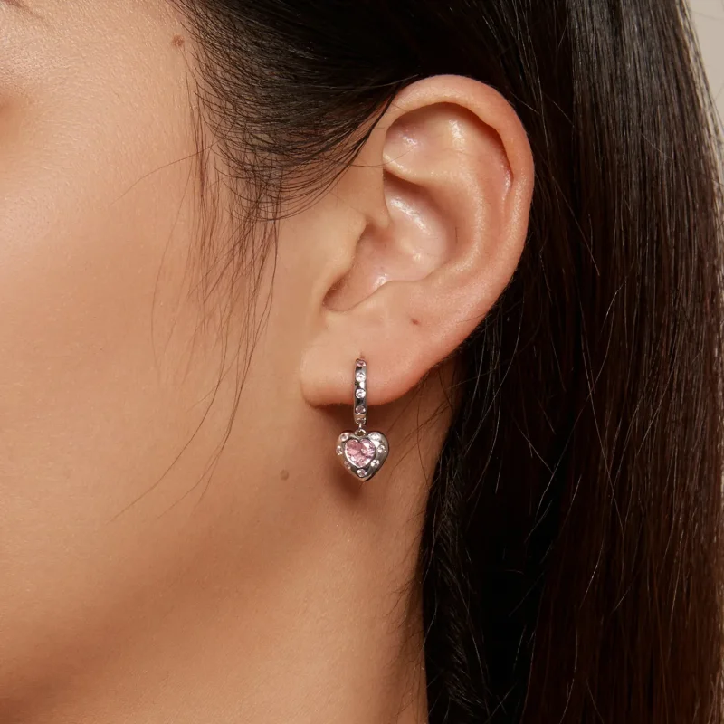 (bilde for) Pandora-stil rosa hjerteformede bøyleøreringer - SCE1625 - Vis 5