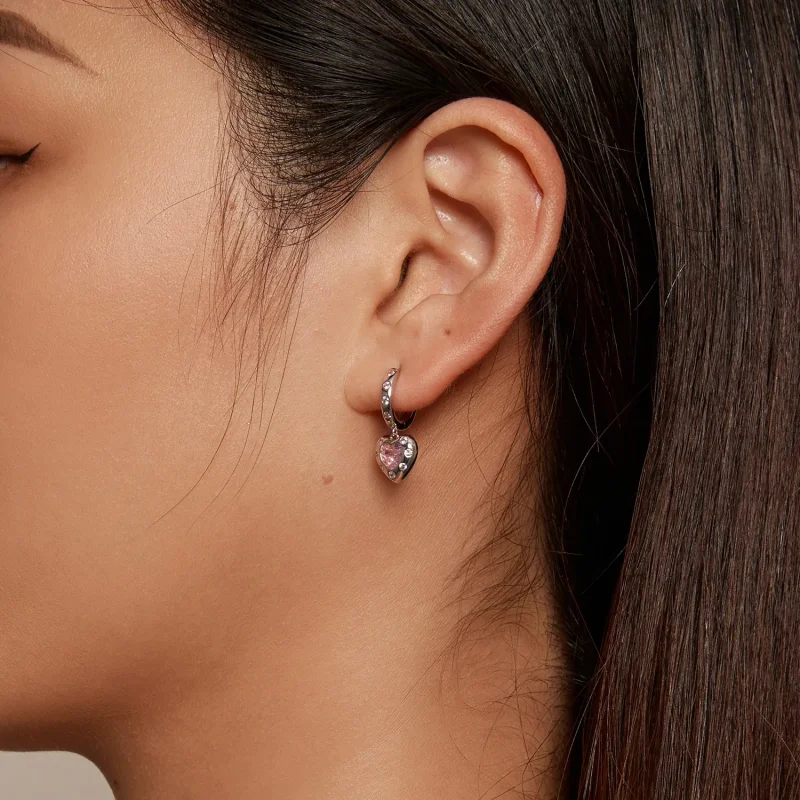 (bilde for) Pandora-stil rosa hjerteformede bøyleøreringer - SCE1625 - Vis 6