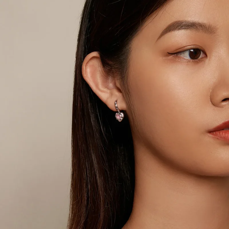 (bilde for) Pandora-stil rosa hjerteformede bøyleøreringer - SCE1625 - Vis 7