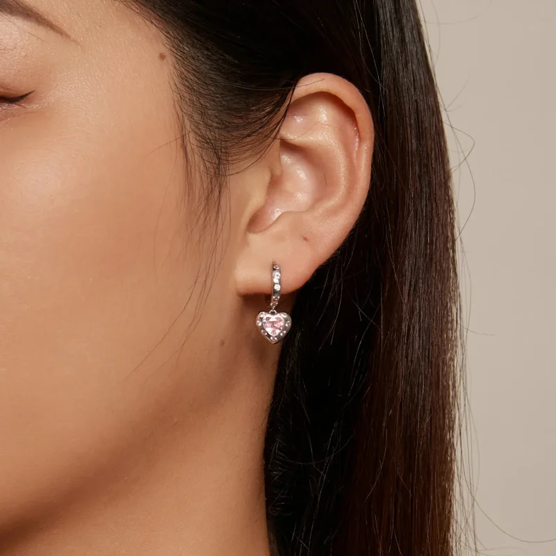 (bilde for) Pandora-stil rosa hjerteformede bøyleøreringer - SCE1625 - Vis 8