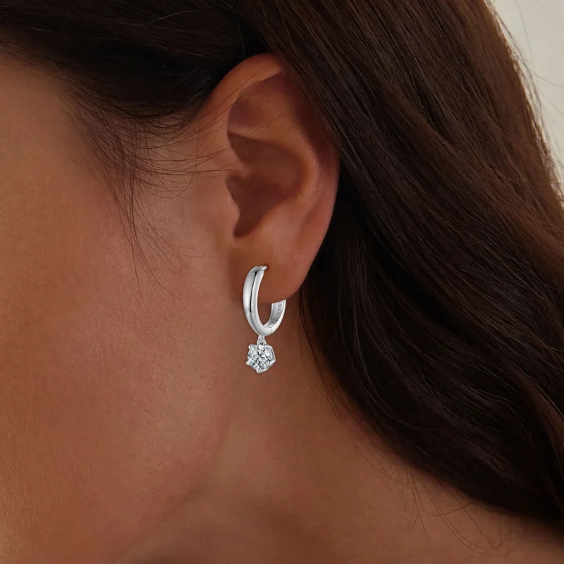 (bilde for) Pandora Style 0.5Ct Moissanite Hoop øredobber (to sertifikater) - MSE040 - Vis 5
