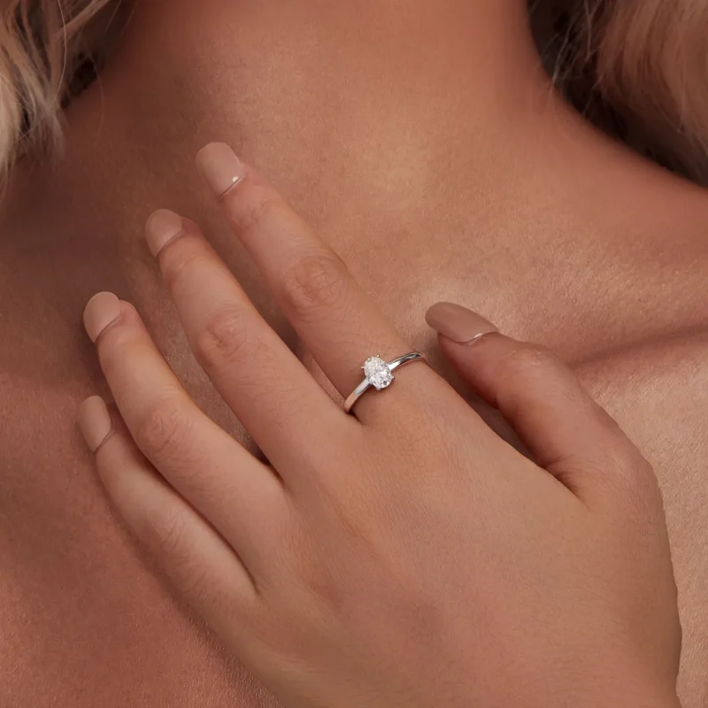 (bilde for) Pandora Style 1 karat eggformet moissanite ring (ett sertifikat) - MSR039 - Vis 5