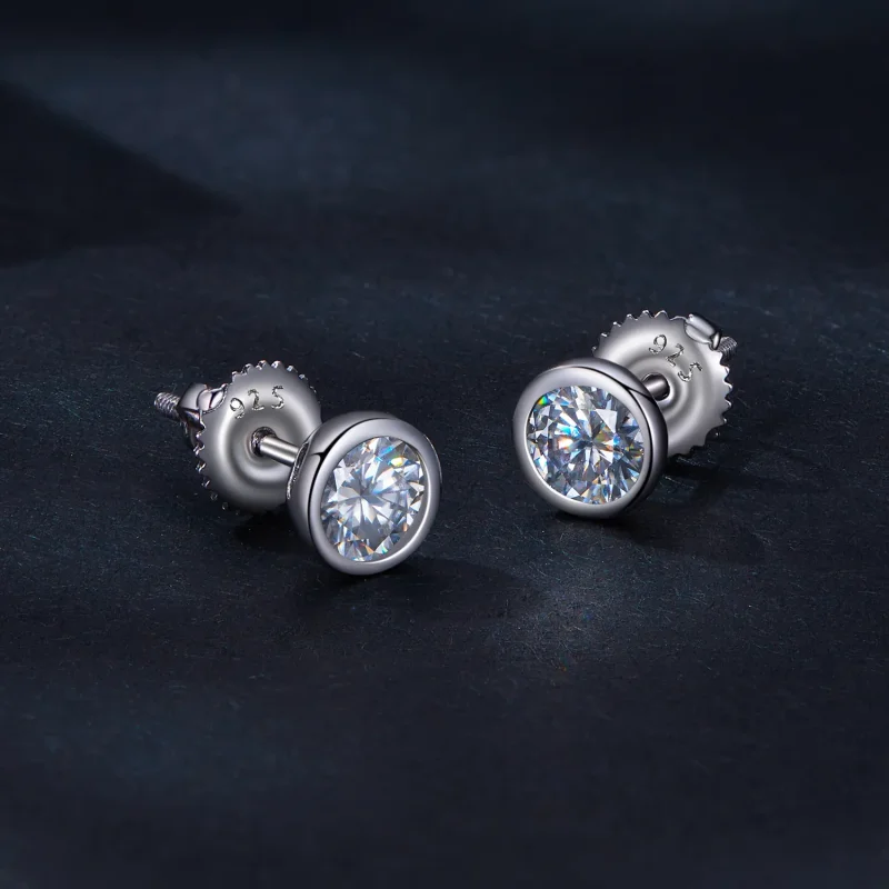 (bilde for) Pandora Style Bezel-montert Moissanite øredobber - MSE026 - Vis 2