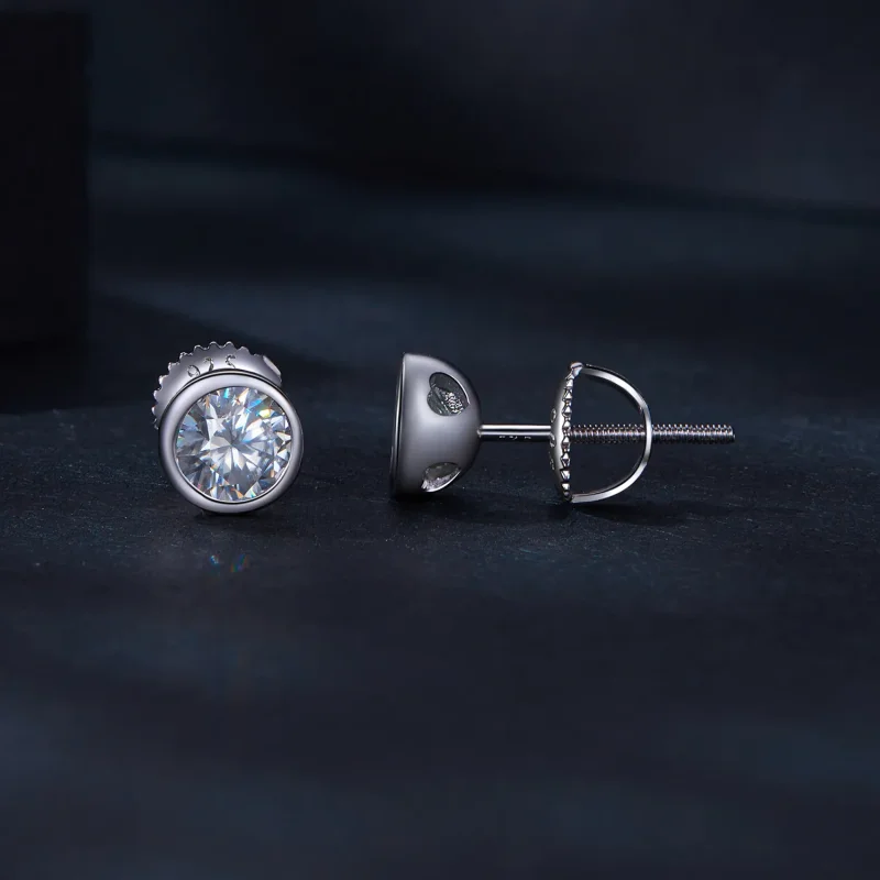 (bilde for) Pandora Style Bezel-montert Moissanite øredobber - MSE026 - Vis 3