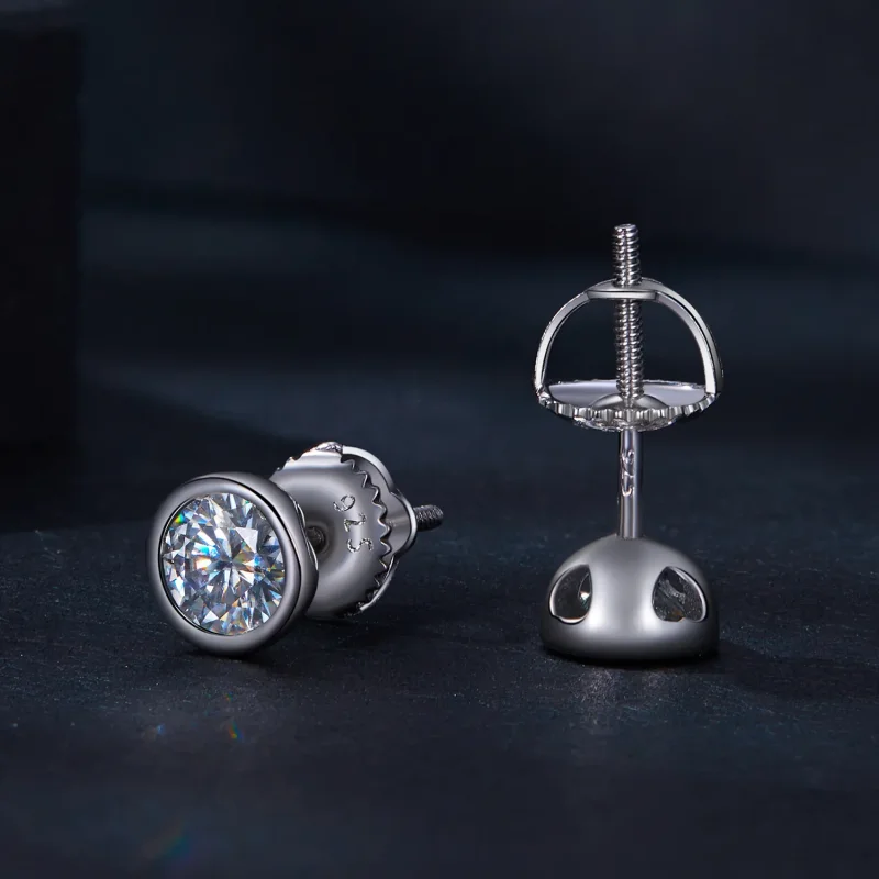 (bilde for) Pandora Style Bezel-montert Moissanite øredobber - MSE026 - Vis 4