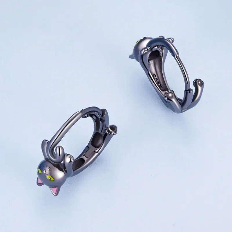 (bilde for) Pandora Style Black Cat Hoop øredobber - BSE798 - Vis 3