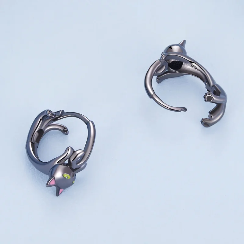 (bilde for) Pandora Style Black Cat Hoop øredobber - BSE798 - Vis 4