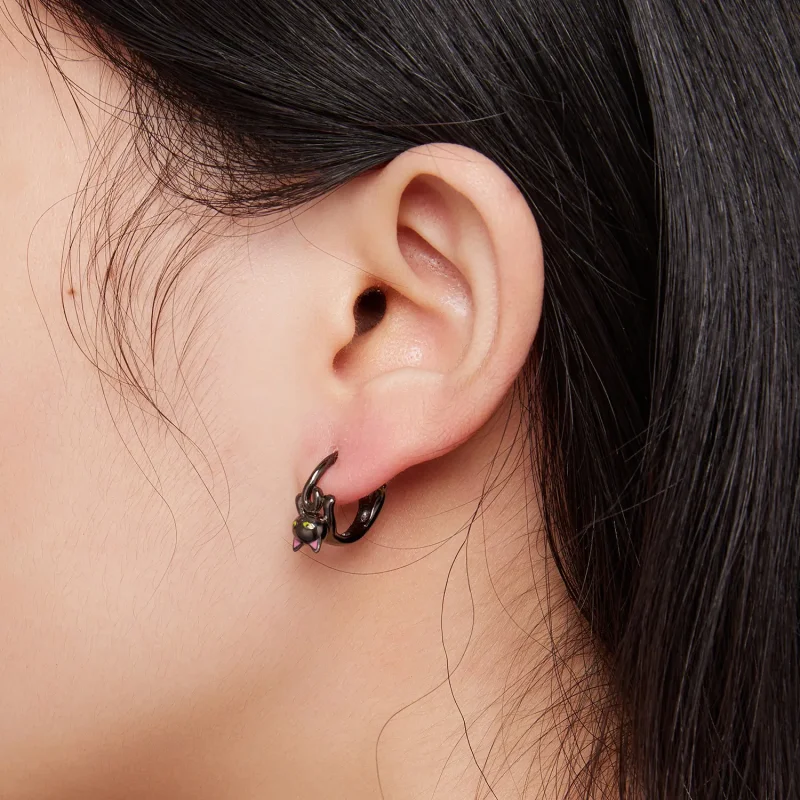 (bilde for) Pandora Style Black Cat Hoop øredobber - BSE798 - Vis 5
